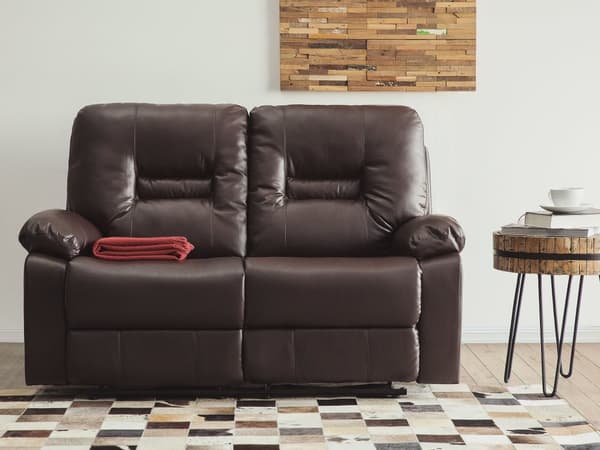 Hvilestol Brun Tykt Polstret Kunstlæder 2 pers 146x101x73 Tv stol Push-Back sovefunktion Manuelt Justerbar Ryg og Fodstøtte Stue Indretning