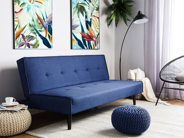 Sovesofa Blå 3 personers sæde med knapper Klik Klak