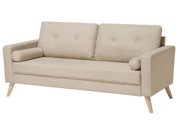 Stof Sofa Beige Stof Polstring 2 Personers Knap Tuftet med to Pølsepuder