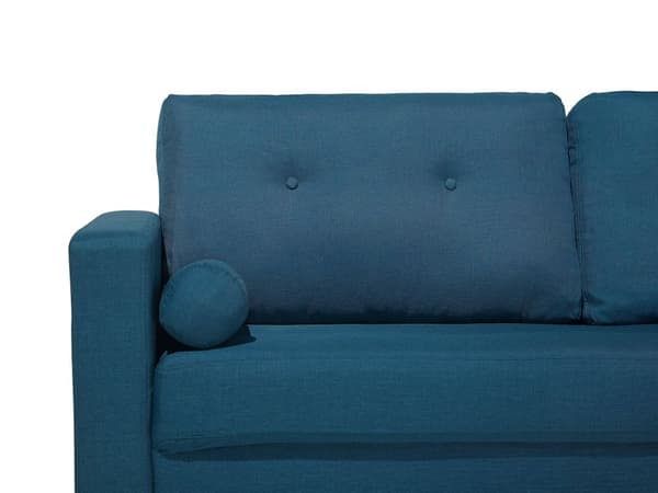 Stof Sofa Blå Stof Polstring 2 Personers Knap Tuftet med To Pølsepuder