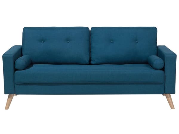 Stof Sofa Blå Stof Polstring 2 Personers Knap Tuftet med To Pølsepuder