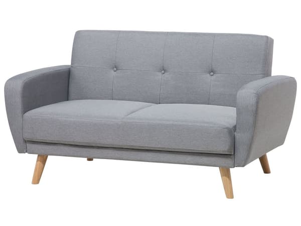 Sovesofa 2 pers Lysegrå Lyst Træ Polyester Gummitræ Retro Moderne Design Grå Højkvalitets Sofa 2-Personers Stue Indretning Møbler Gæsteværelse