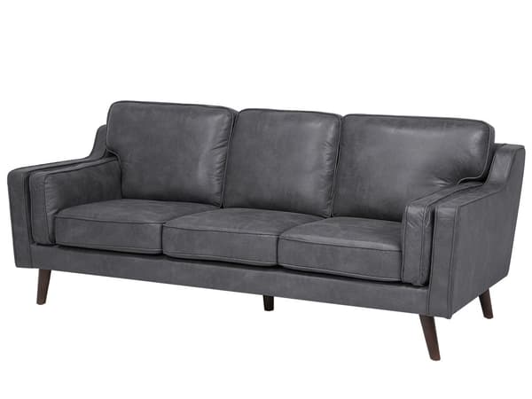 Sofa Grå 3 Personers Imiteret Læder Træben Klassisk Stil