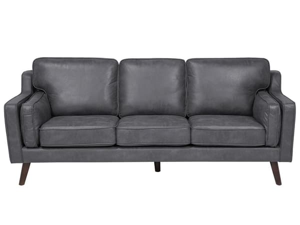 Sofa Grå 3 Personers Imiteret Læder Træben Klassisk Stil