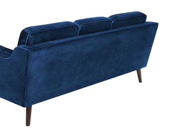 Sofa Blå 3 Personers Velour Træben Klassisk Stil