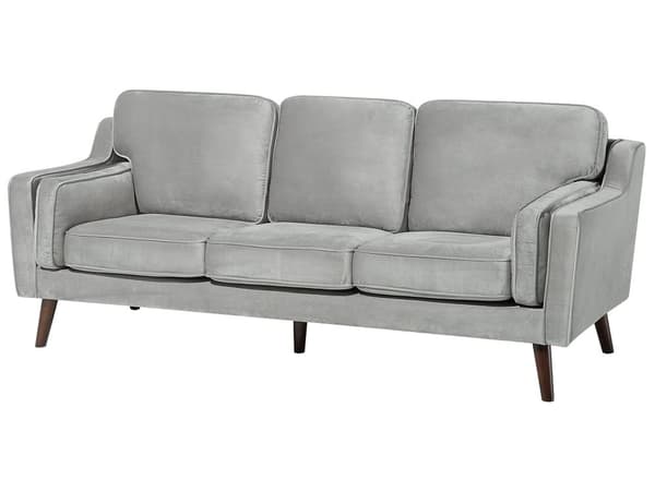 Sofa Lysegrå 3 Personers Imiteret Læder Træben Klassisk Stil