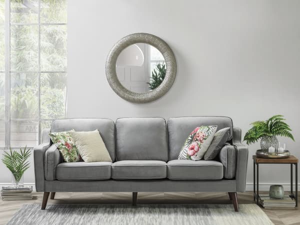 Sofa Lysegrå 3 Personers Imiteret Læder Træben Klassisk Stil