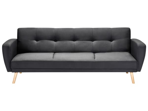 Sovesofa 3 pers Sort Lyst Træ Polyester Gummitræ Retro Vintage Moderne Design Højkvalitets Sofa 3-Personers Stue Indretning Møbel Gæsteværelse
