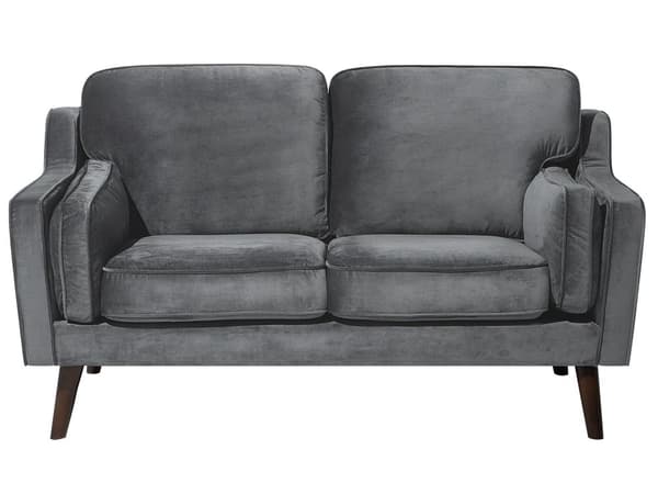 Sofa Grå 2 Personers Velour Træben Klassisk Stil