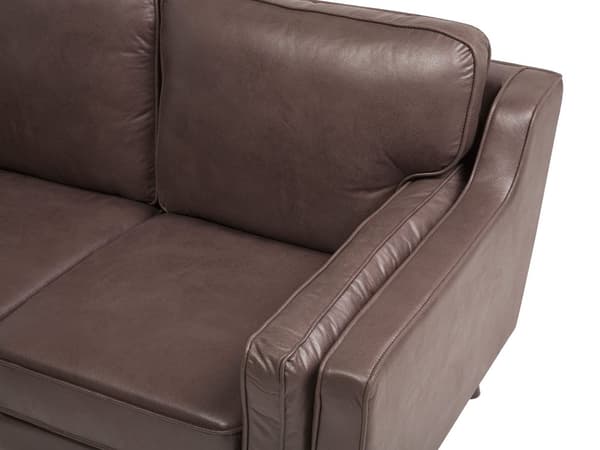 Sofa Brun 3 Personers Imiteret Læder Træben Klassisk Stil