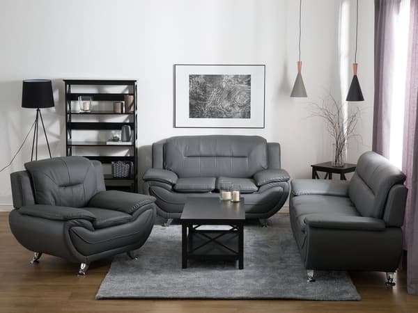 2 Personers Sofa Grå Kunstlæder Pude Top Arme Moderne Stil