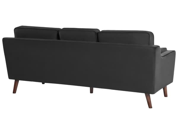 Sofa Sort 3 Personers Velour Træben Klassisk Stil