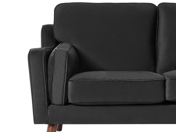 Sofa Sort 3 Personers Velour Træben Klassisk Stil