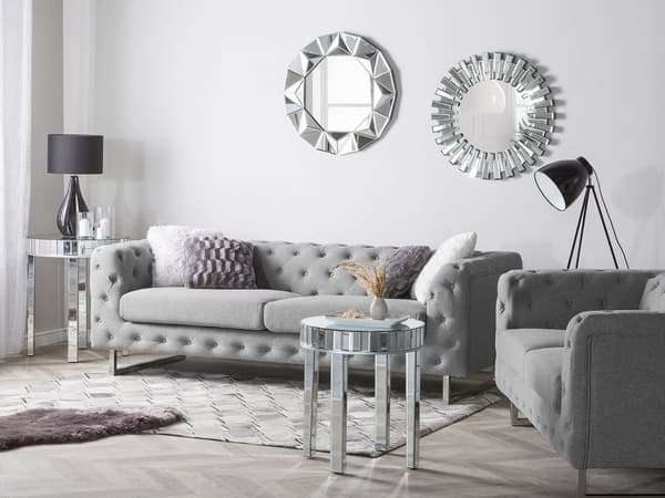 3-personers grå Chesterfield quiltet glamour sofa