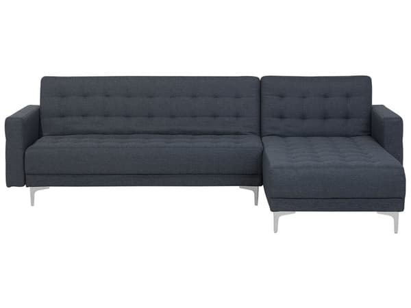 Hjørnesofa Mørkegrå Polyester med Skumfyld og Sølv Forkromet Metal 4 personers Moderne L-formet tuftet modulær med sovefunktion venstrevendt