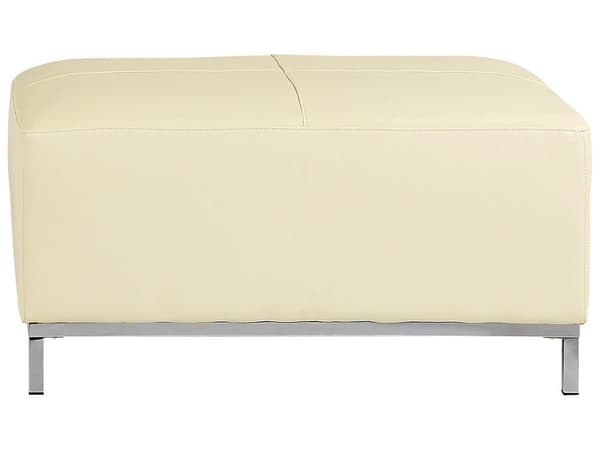 Hjørnesofa Beige Læder Betrukket med Skammel L-formet Venstrehåndsorientering