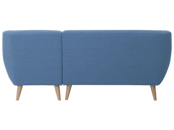 Hjørnesofa Blå Polyester Lyst Træben 3 Personers Polstret Sofa med Chaiselong Tuftet Ryg Skandinavisk Minimalistisk Stue Højrevendt Design