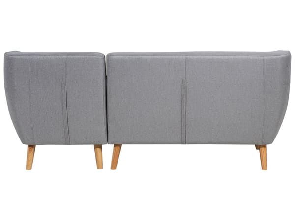 Hjørnesofa Grå Polyester Lyst Træben 3 Personers Polstret Sofa med Chaiselong Tuftet Ryg Skandinavisk Minimalistisk Stue Højrevendt Design