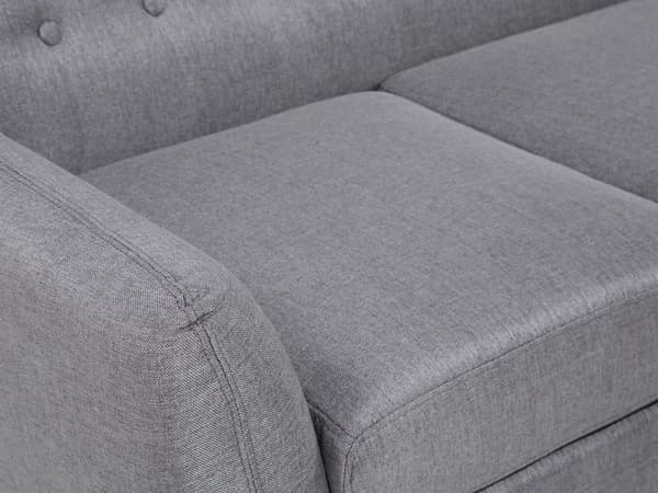 Hjørnesofa Grå Polyester Lyst Træben 3 Personers Polstret Sofa med Chaiselong Tuftet Ryg Skandinavisk Minimalistisk Stue Højrevendt Design