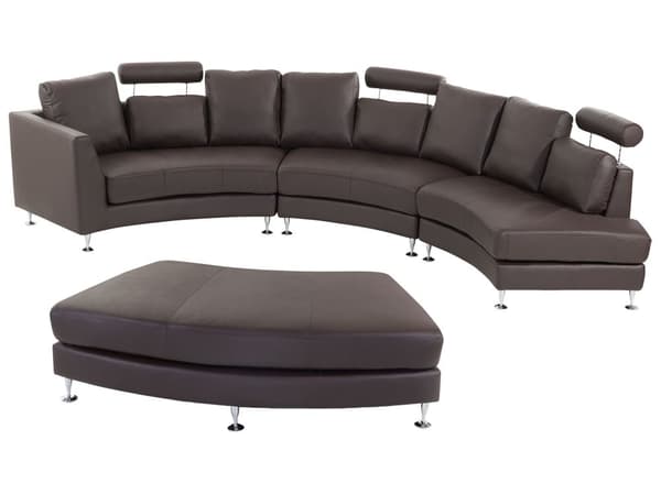Sofa Brun Læder 7 personers Moderne U Formet Buet Sofa med Chaiselong Justerbare Nakkestøtter Modul Opbygget Kæmpe Designsofa