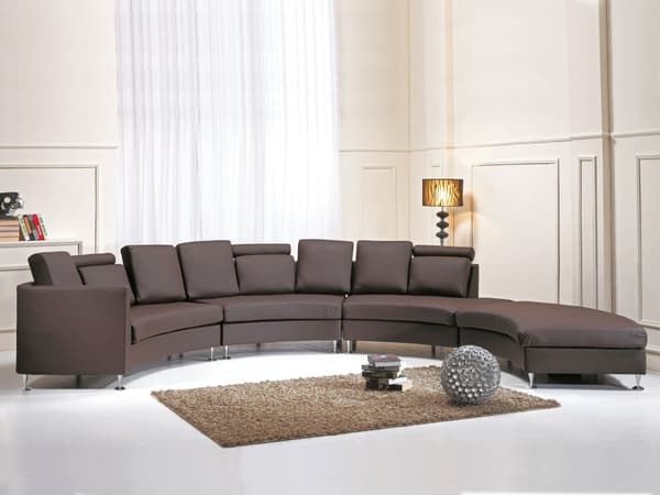 Sofa Brun Læder 7 personers Moderne U Formet Buet Sofa med Chaiselong Justerbare Nakkestøtter Modul Opbygget Kæmpe Designsofa