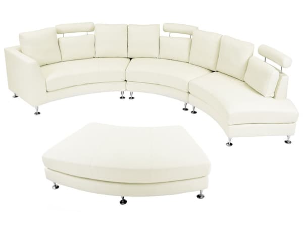 Sofa Beige Læder 7 personers Moderne U Formet Buet Sofa med Chaiselong Justerbare Nakkestøtter Modul Opbygget Kæmpe Designsofa