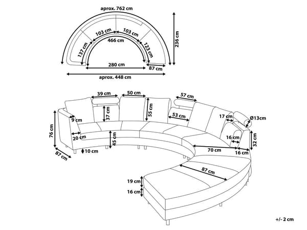 Sofa Sort Læder 7 personers Moderne U Formet Buet Sofa med Chaiselong Justerbare Nakkestøtter Modul Opbygget Kæmpe Designsofa