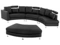 Miniatyrbillede 4 af 7: Sofa Sort Læder 7 personers Moderne U Formet Buet Sofa med Chaiselong Justerbare Nakkestøtter Modul Opbygget Kæmpe Designsofa