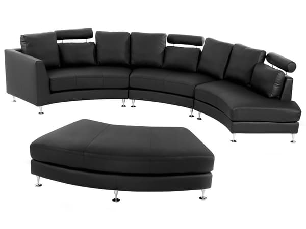 Sofa Sort Læder 7 personers Moderne U Formet Buet Sofa med Chaiselong Justerbare Nakkestøtter Modul Opbygget Kæmpe Designsofa