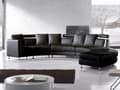 Miniatyrbillede 2 af 7: Sofa Sort Læder 7 personers Moderne U Formet Buet Sofa med Chaiselong Justerbare Nakkestøtter Modul Opbygget Kæmpe Designsofa