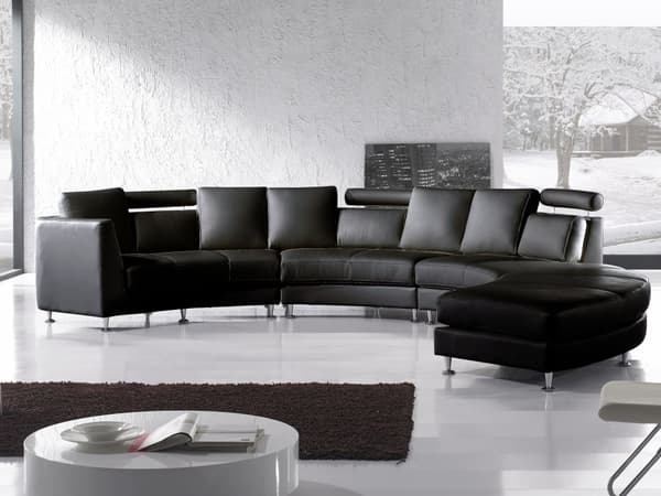 Sofa Sort Læder 7 personers Moderne U Formet Buet Sofa med Chaiselong Justerbare Nakkestøtter Modul Opbygget Kæmpe Designsofa