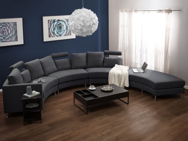 Sofa Mørkegrå Polstret Stof 7 Personers Moderne U Formet Buet Sofa med Chaiselong Justerbare Nakkestøtter Modul Opbygget Kæmpe Designsofa
