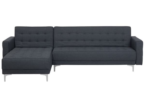 Hjørnesofa Mørkegrå Polyester med Skumfyld og Sølv Forkromet Metal 4 personers Moderne L-formet tuftet modulær med sovefunktion højrevendt