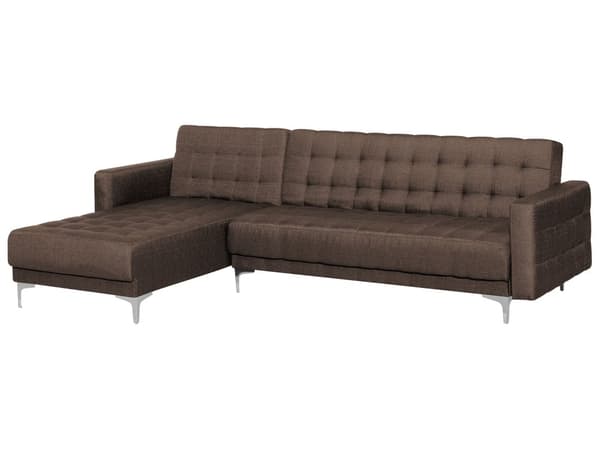Hjørnesofa Mørkebrun Polyester med Skumfyld og Sølv Forkromet Metal 4 personers Moderne L-formet tuftet modulær med sovefunktion højrevendt