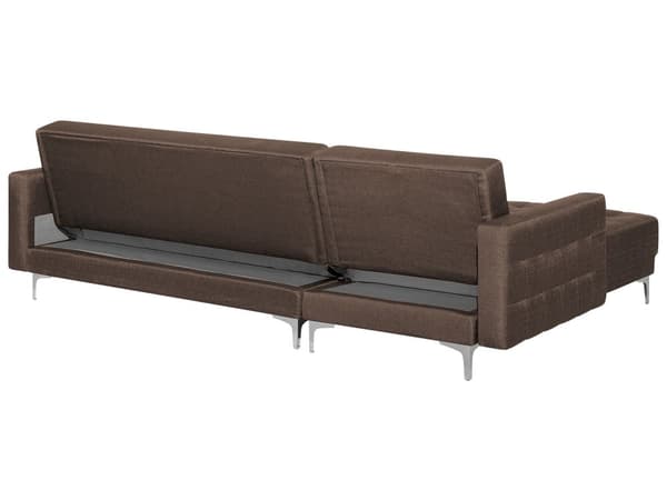 Hjørnesofa Mørkebrun Polyester med Skumfyld og Sølv Forkromet Metal 4 personers Moderne L-formet tuftet modulær med sovefunktion højrevendt