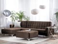 Miniatyrbillede 2 af 8: Hjørnesofa Mørkebrun Polyester med Skumfyld og Sølv Forkromet Metal 4 personers Moderne L-formet tuftet modulær med sovefunktion højrevendt