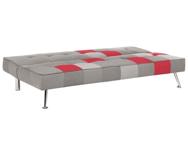Sovesofa Grå Rød Velour 3 Personers Sofa med Sovefunktion til Børneværelse Indretning