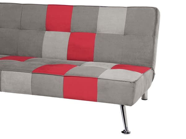 Sovesofa Grå Rød Velour 3 Personers Sofa med Sovefunktion til Børneværelse Indretning