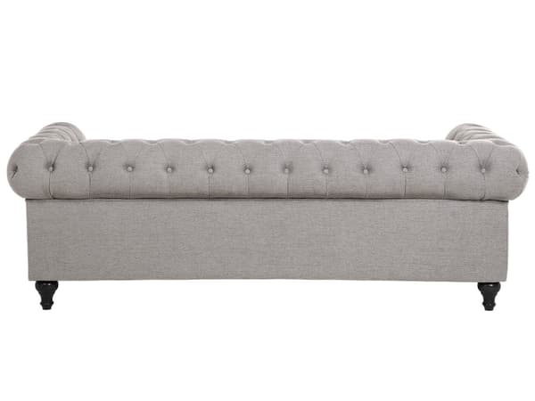 Chesterfield Sofa Lysegrå Polyester med Skum og Sorte Træben 3 Personers Bredt Tyk Polstret Knap Tuftet Venetiansk Barok stil Stue Indretning