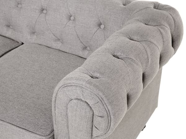 Chesterfield Sofa Lysegrå Polyester med Skum og Sorte Træben 3 Personers Bredt Tyk Polstret Knap Tuftet Venetiansk Barok stil Stue Indretning