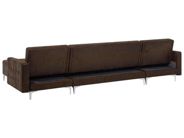 Sofa Chaiselong Brun Kunstlæder med Skumfyld og Sølv Krom Metalben 5 personers Moderne U-formet modul Klik Klak Sovefunktion Stueindretning