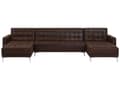 Miniatyrbillede 1 af 11: Sofa Chaiselong Brun Kunstlæder med Skumfyld og Sølv Krom Metalben 5 personers Moderne U-formet modul Klik Klak Sovefunktion Stueindretning
