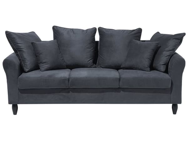 Sofa Grå Velour med Sorte Træben 197 x 79 x 76 cm 3 Personers Moderne Høj Ryg Dyb Sæde med Bløde Puder Aftagelige Betræk til Stue Indretning