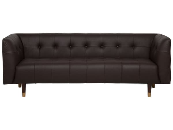 3-personers sofa brun lædersofa quiltet polstring træben glamour og moderne stil