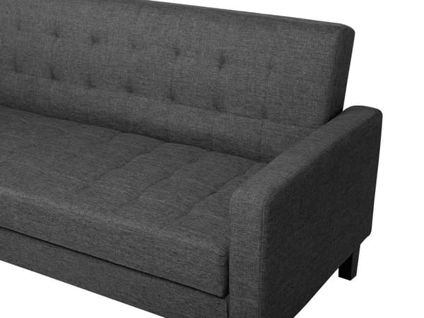Vuodesohva tummanharmaa kangas verhoiltu mänty kolmelle säilytystila taitettava tuftattu retro