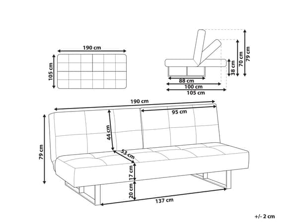 Bäddsoffa Blå 3-sits Tillbakalutande Ryggstöd