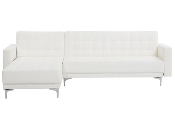 Kulmavuodesohva valkoinen 267 x 168 x 83 cm keinonahkaverhoilu metalli puu neljälle oikea