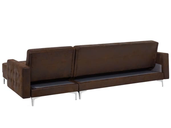 Kulmavuodesohva ruskea 267 x 168 x 83 cm keinonahkaverhoilu metalli puu neljälle vasen