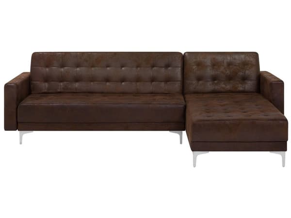 Kulmavuodesohva ruskea 267 x 168 x 83 cm keinonahkaverhoilu metalli puu neljälle vasen