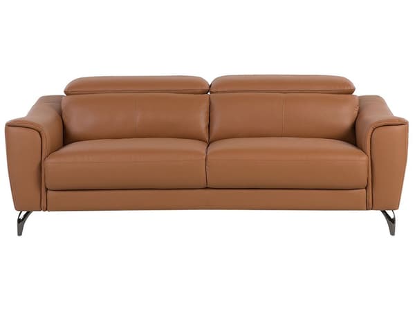3 Personers Brun Lædersofa Sølvben Justerbart Ryglæn Retro Design